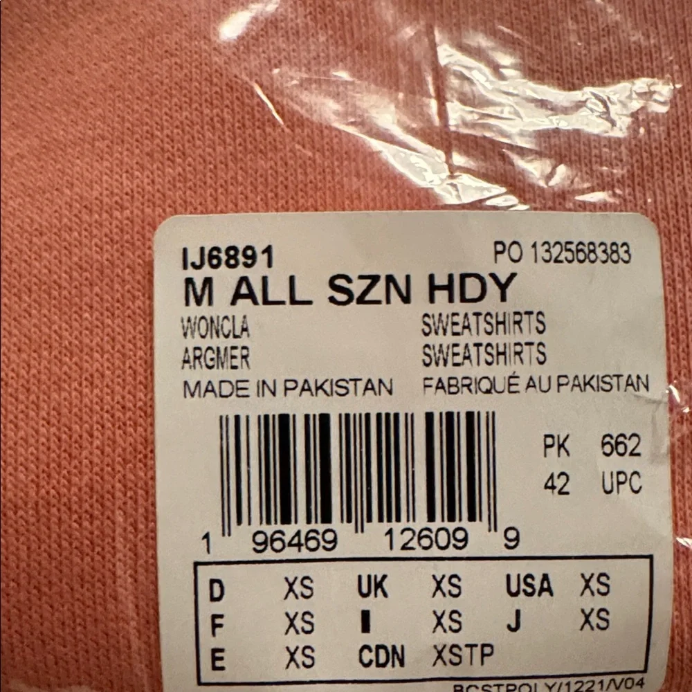 adidas Men's ALL SZN Fleece Hoodie Wonder Clay Pink Orange XS New With Tags NWT